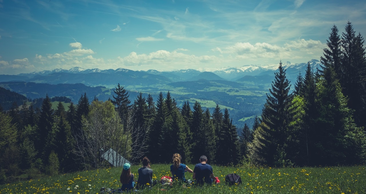 stock photo - family mountains sky